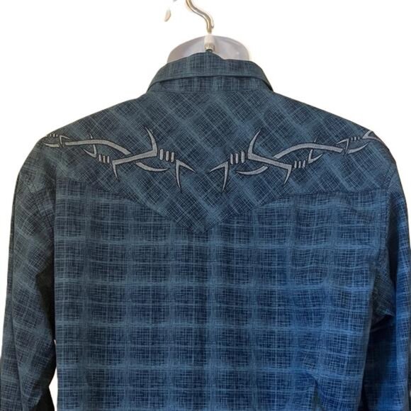 Rock 47 Wrangler Mens Pearl Snap Large LS Embroidered Blue Multi Western Shirt - Picture 4 of 4